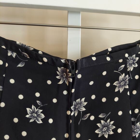 90s Maxi Skirt Black White Floral Polka Dot Tie Waist Whimsigoth Whimisical - Picture 5 of 10